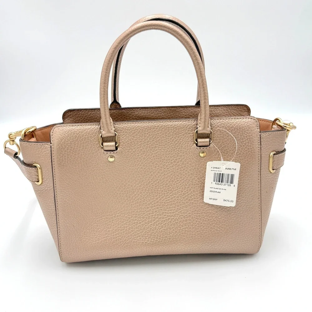 Coach Metallic Rose Gold Pebble Leather Blake 25 Carryall Satchel Bag F39847 NEW